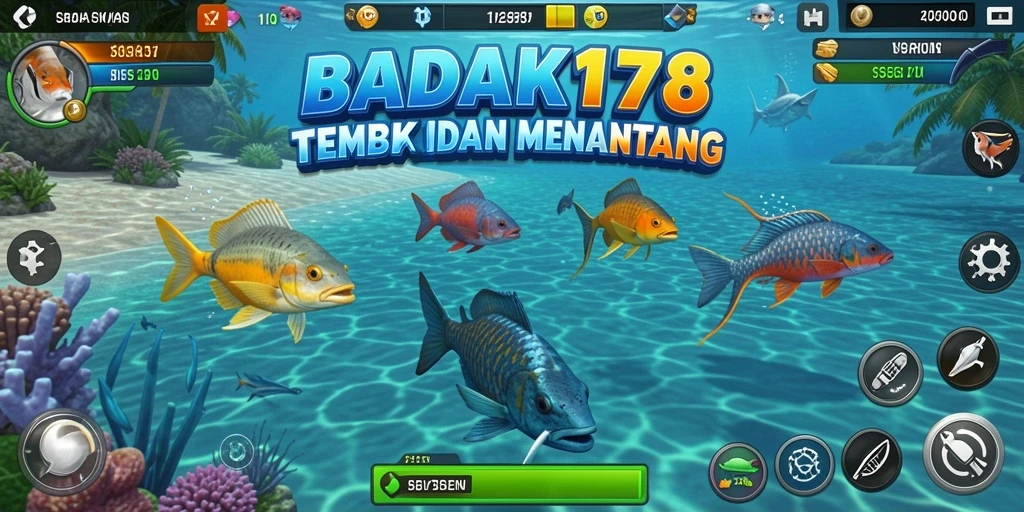 Screenshot gameplay BADAK178 saat menembak ikan di dunia bawah laut.