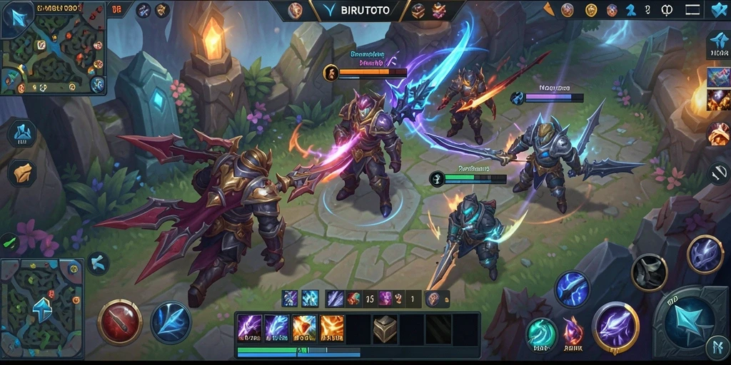 Tampilan gameplay BIRUTOTO dengan aksi seru di arena pertarungan.