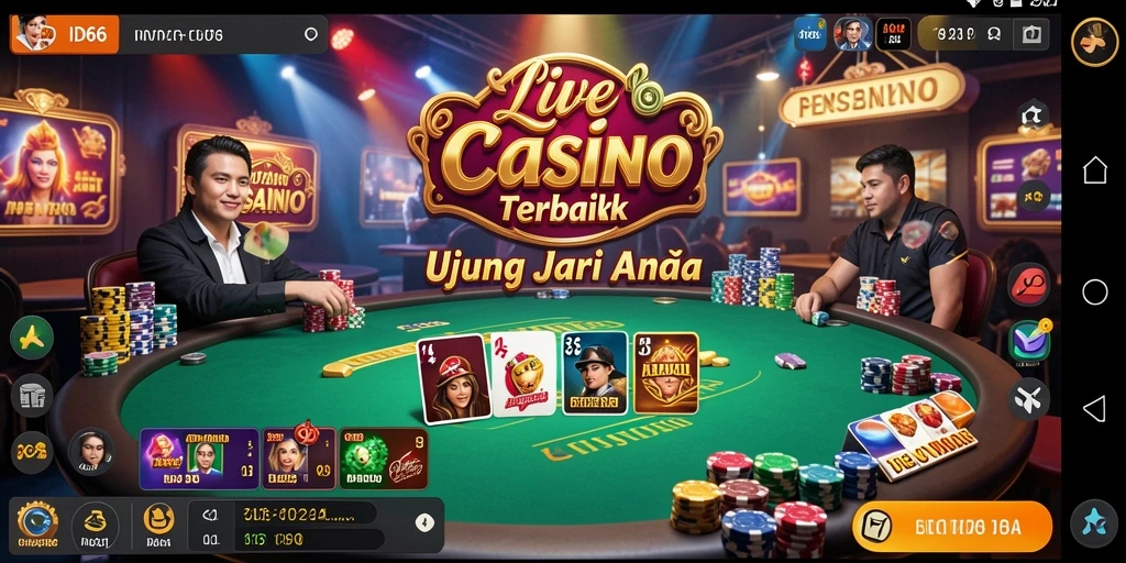 Screenshot gameplay Live Casino di ID66 yang menampilkan dealer langsung dan pemain.