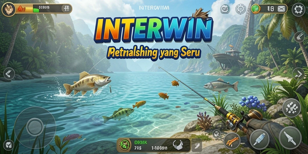 Screenshot INTERWIN menampilkan aksi memancing yang mendebarkan dan berwarna-warni.