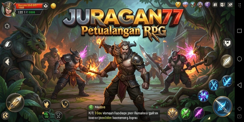 Screenshot utama JURAGAN77 menampilkan aksi seru dalam pertarungan RPG.