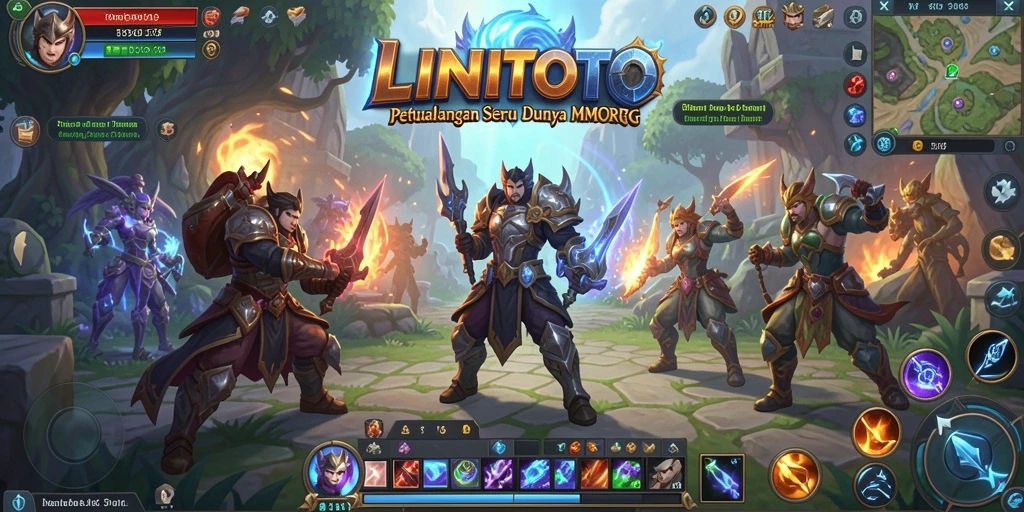 Tangkapan layar utama gameplay LINITOTO yang menunjukkan aksi pertempuran MMORPG.