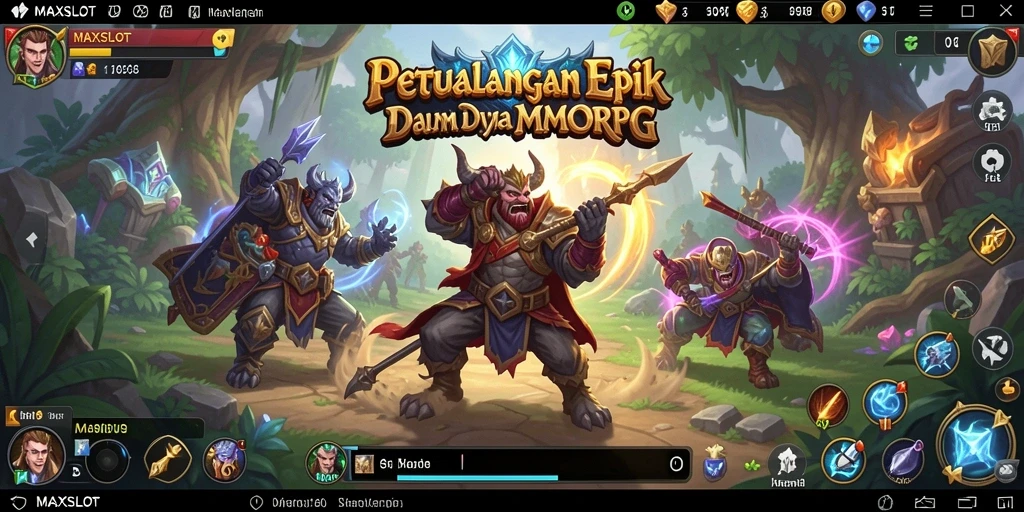 Screenshot gameplay MAXSLOT menampilkan aksi pertempuran seru di dunia MMORPG.
