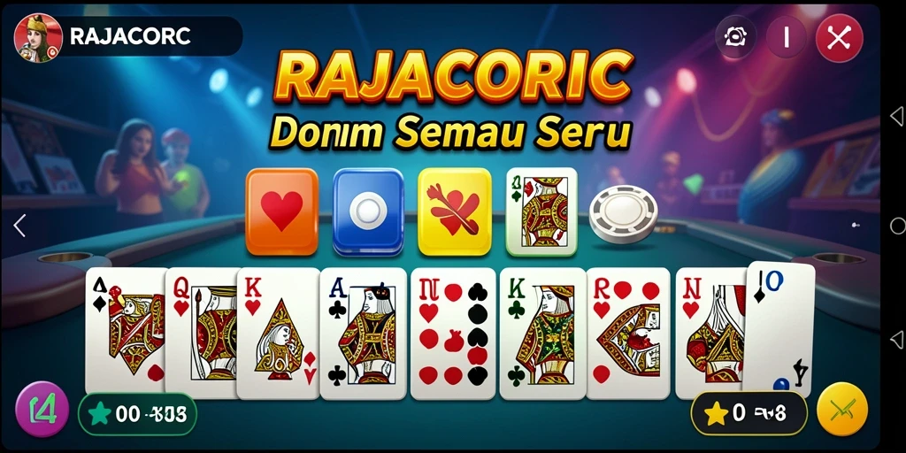 Tampilan gameplay menarik dalam RAJACORC dengan suasana domino yang kental.