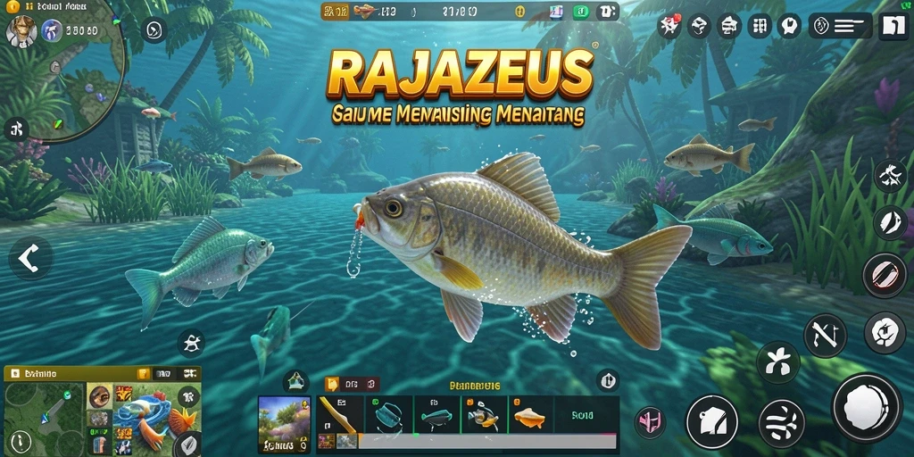 Tampilan gameplay RAJAZEUS dengan momen memancing yang seru.