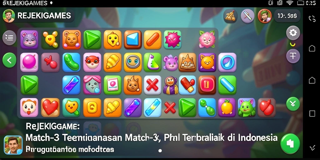 Tangkapan layar utama REJEKIGAMES menunjukkan gameplay seru Match-3.