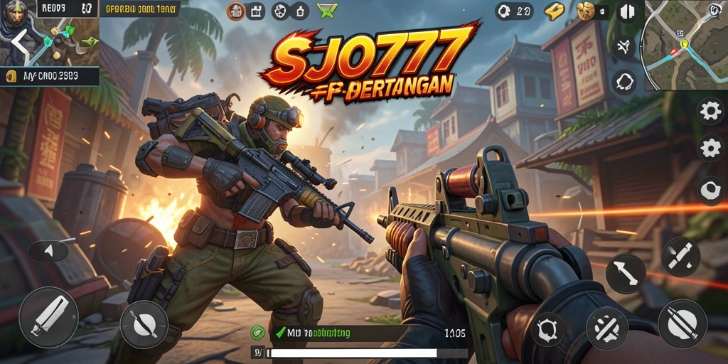 Tampilan gameplay mendebarkan SJO777 dengan aksi tembak-tembak yang intens.